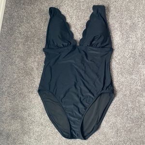 JCrew Factory - never worn, black scalloped one piece bathing suit. Size L
